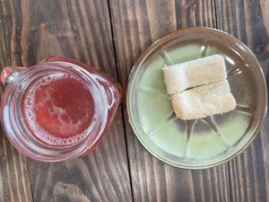 Strawberry lavender kombucha on tap, lavender lime shortbread   at Old Cuss Cafe in South Salt Lake