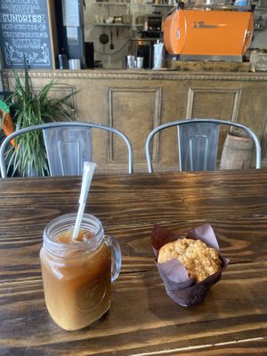 Iced coffee and apple cinnamon muffin 👍🏻  at Old Cuss Cafe in South Salt Lake