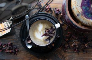 Black currant latte  at Old Cuss Cafe in South Salt Lake