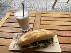 Bánh mi and nut milk at Bon's Vegan Bistro in Ho Chi Minh City