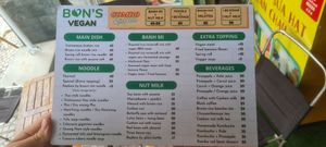 The noodle menu changes daily at Bon's Vegan Bistro in Ho Chi Minh City