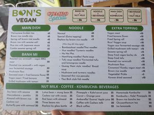 Menu at Bon's Vegan Bistro in Ho Chi Minh City