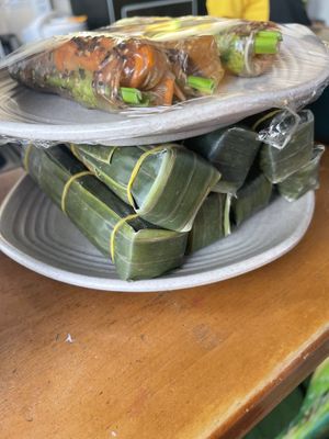 Sausage in banana leaf  at Bon's Vegan Bistro in Ho Chi Minh City