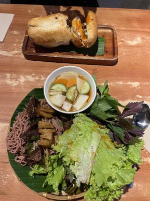 Tofu banh mi (no coriander) and bun cha  at Bon's Vegan Bistro in Ho Chi Minh City