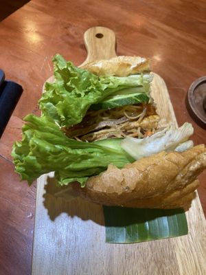 BBQ meat banh mi  at Bon's Vegan Bistro in Ho Chi Minh City