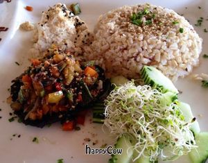 Portobello stuffed with veggies, tofu cheese and salad at El Ameyal in Cabo San Lucas