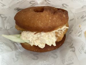 Fried soy chicken (Tatsuta) donut burger  at 2foods - Ginza Loft in Tokyo