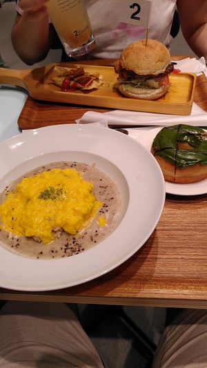 Omurice, matcha donut, and a burger at 2foods - Ginza Loft in Tokyo