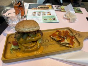 Hamburger was a little bit messy.  at 2foods - Ginza Loft in Tokyo
