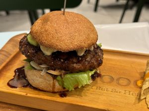Teriyaki Burger - before it fell over 🤣  at 2foods - Ginza Loft in Tokyo