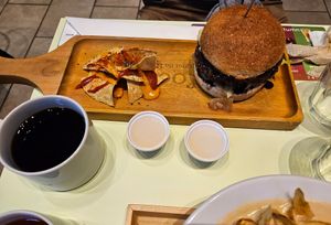 The burger with a side of corn chips. at 2foods - Ginza Loft in Tokyo