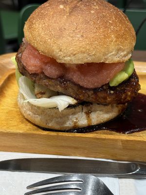"Rich plant-based Menta Teriyaki Burger"  at 2foods - Ginza Loft in Tokyo