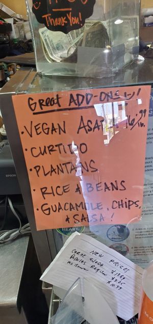 Vegan add-ons at Mama's International Tamales in Los Angeles