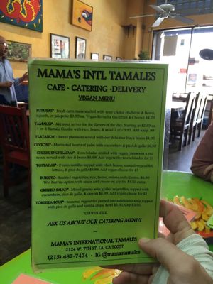 The vegan menu here is great, it’s the reason I’m here to begin with, our food hasn’t arrived yet, but I’m already drooling in excitement over the smells.  at Mama's International Tamales in Los Angeles