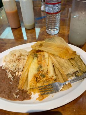 Vegan tamales combo(vegan cheese with Jalapeño and jackfruit. Delicious! at Mama's International Tamales in Los Angeles