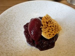 Blackcurrant sorbet, preserved berries at Holm in South Petherton