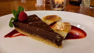 Chocolate salted caramel tart at Haighton Manor in Preston