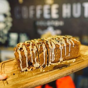 vegan, gluten free and refined sugar free pumpkin spiced loaf with chai icing at The Coffee Hut in Helston