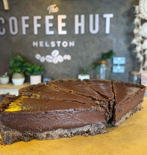 vegan and gluten free chocolate tart at The Coffee Hut in Helston