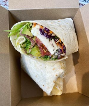 vegan Italian wrap with added mozzarella  at The Coffee Hut in Helston