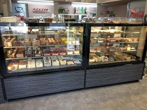 The vegan cakes are usually on the bottom right shelf.  at Roberto Cukrászda in Tatabanya