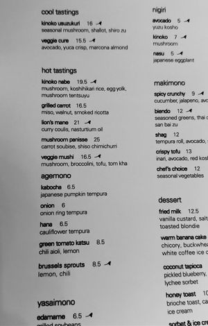 Menu  at Uchi in Austin