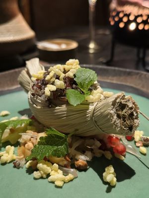 Truffle rice on pomelo salad. Part of set menu “Vietnam” (950k VND)  at Cổ Đàm Chay in Hanoi