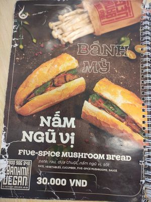 Menu at Bánh mí Vegan Vietnam in Hanoi