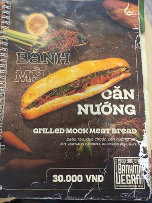 Menu at Bánh mí Vegan Vietnam in Hanoi