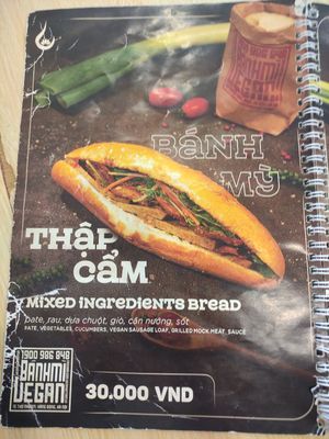 Menu at Bánh mí Vegan Vietnam in Hanoi
