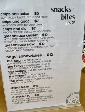 Food menu   at greenhouse coffee + plants in Corvallis