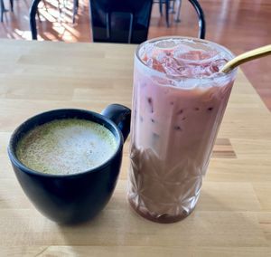 Mommy's Special Matcha and Mamacita Mocha  at greenhouse coffee + plants in Corvallis