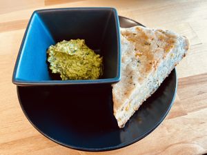 savory scone with incredible pesto...  at greenhouse coffee + plants in Corvallis