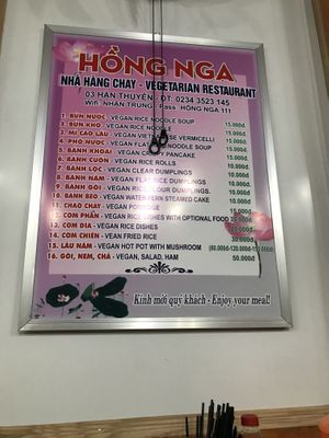 Menu march 2020 at Hong Nga in Hue