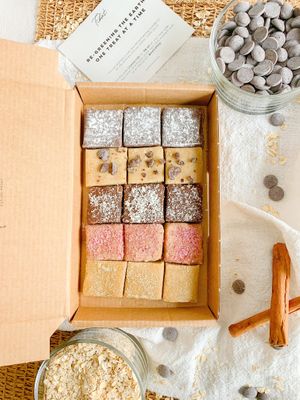 Swedish Go'bitar remind most people of cookie dough. A box of sustainable treats perfect as a gift. Hand-made, plant-based and free of palm oil. at Fikat in Utrecht