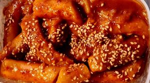 Tduk Bokki Korean Spicy Vegan Rice Cake.  #Veganuary at Kiki's Kimchi in Ramsgate