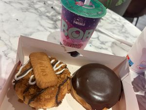speculoos cream and boston cream donuts  at Dunkin' - Stationsplein in Amsterdam