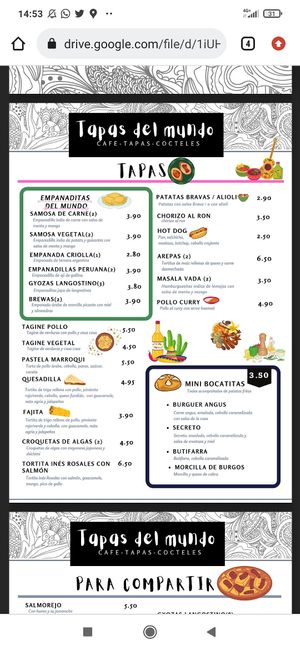 Carta at Tapas del Mundo in Mojacar