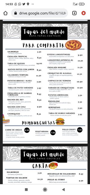 Carta at Tapas del Mundo in Mojacar