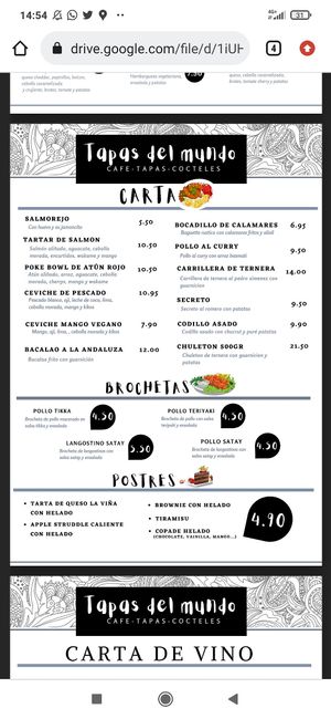 Carta at Tapas del Mundo in Mojacar