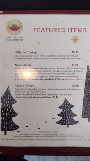 Menu at The Cheeze Factory Restaurant in Baraboo