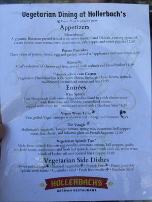 Vegetarian and vegan menu  at Hollerbach's Willow Tree Cafe in Sanford