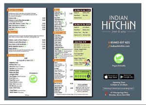 Menu with clear vegan options at Indian Hitchin  in Hitchin