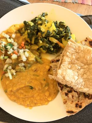 Dhal, saag aloo, veg curry & breads   at Indian Hitchin  in Hitchin