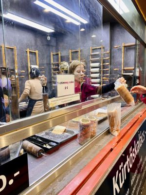 Window and counter  at Fitzkey Chimney Cake - Food Stand in Budapest