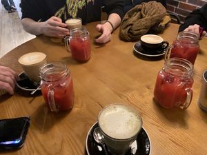 matcha latte, cappuccino and 2 lattes, 4 zumo del dia   at Zenith Brunch & Cocktails in Madrid