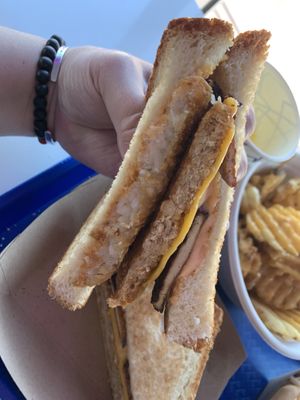 Hangover chicken sammy   at Meta Burger in Boulder