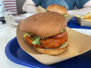 Buffalo chicken sandwich  at Meta Burger in Boulder
