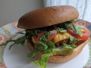 Deluxe chicken sandwich at Meta Burger in Boulder