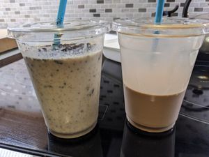 Vanilla + Oreos and Chocolate shake at Meta Burger in Boulder